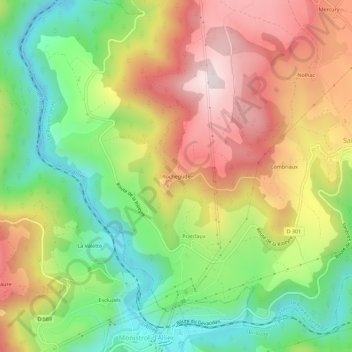 Mapa topográfico Rochegude, altitud, relieve