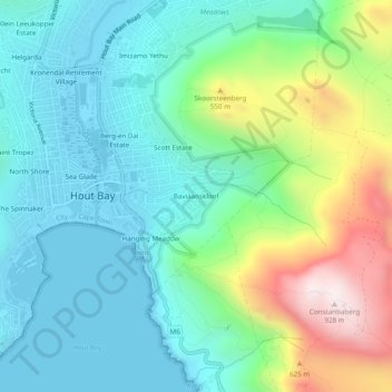 Mapa topográfico Baviaanskloof, altitud, relieve