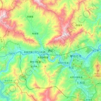 Mapa topográfico Xiqu District, altitud, relieve