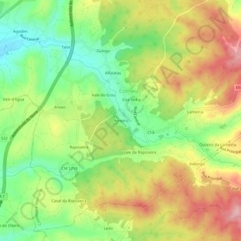 Mapa topográfico Arneiro, altitud, relieve