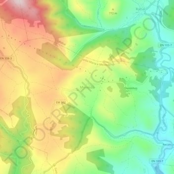 Mapa topográfico Meixedo, altitud, relieve