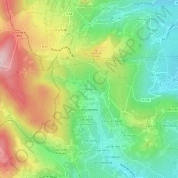 Mapa topográfico Les Rochettes, altitud, relieve