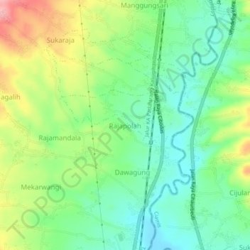 Mapa topográfico Rajapolah, altitud, relieve