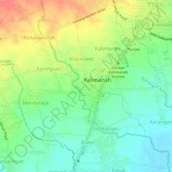 Mapa topográfico Kalimanah Kulon, altitud, relieve