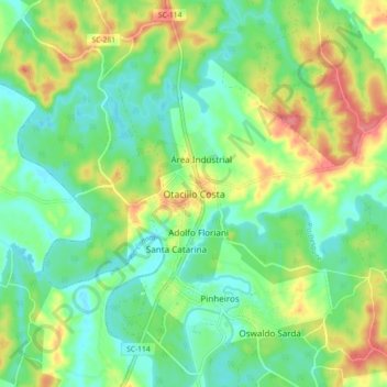 Mapa topográfico Otacílio Costa, altitud, relieve