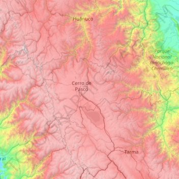 Mapa topográfico Pasco, altitud, relieve