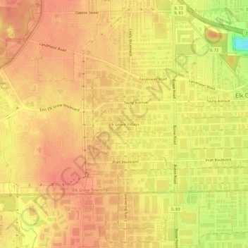 Mapa topográfico Elk Grove Village, altitud, relieve