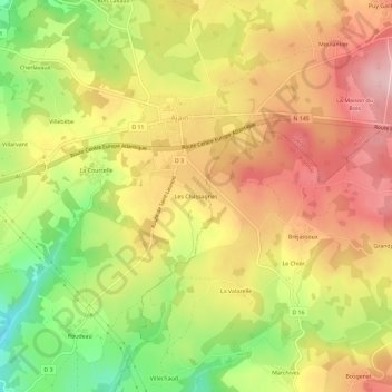 Mapa topográfico Les Chassagnes, altitud, relieve