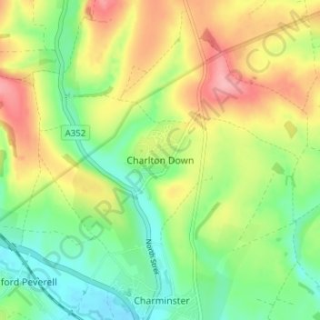 Mapa topográfico Charlton Down, altitud, relieve