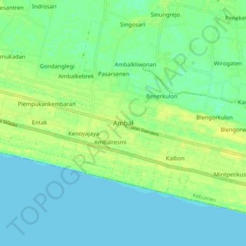 Mapa topográfico Ambal, altitud, relieve