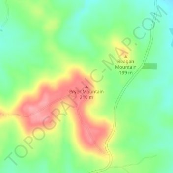 Mapa topográfico Pryor Mountain, altitud, relieve