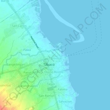Mapa topográfico Bacolod, altitud, relieve