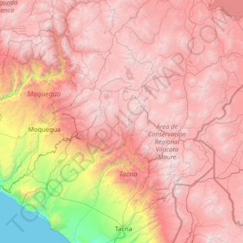 Mapa topográfico Candarave, altitud, relieve