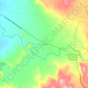 Mapa topográfico Tecolapan, altitud, relieve
