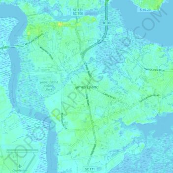 Mapa topográfico James Island, altitud, relieve
