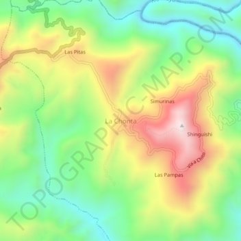 Mapa topográfico La Chonta, altitud, relieve
