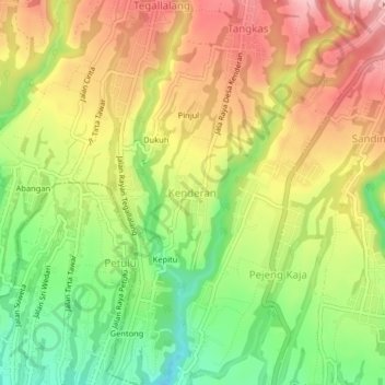Mapa topográfico Kenderan, altitud, relieve