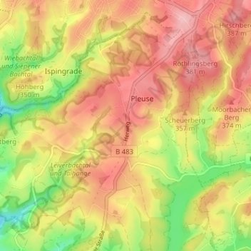 Mapa topográfico Herweg, altitud, relieve