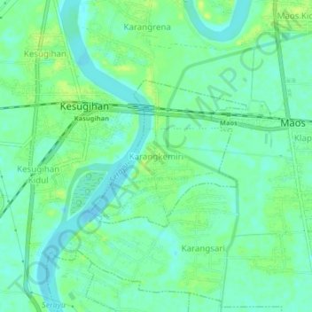 Mapa topográfico Karangkemiri, altitud, relieve