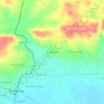 Mapa topográfico Bangkal, altitud, relieve