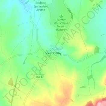 Mapa topográfico Great Dalby, altitud, relieve