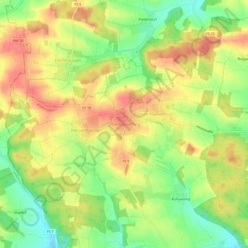 Mapa topográfico Oberhaindlfing, altitud, relieve