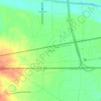 Mapa topográfico Glidden, altitud, relieve