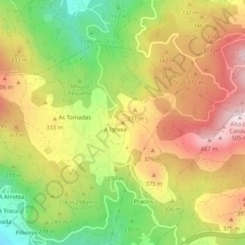 Mapa topográfico A Igrexa, altitud, relieve
