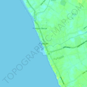 Mapa topográfico Pontian, altitud, relieve