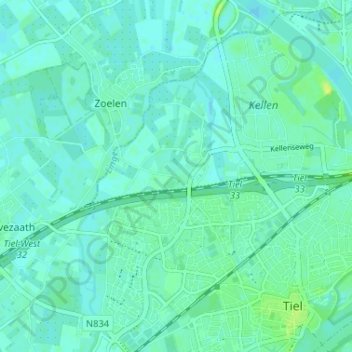 Mapa topográfico Veluwe, altitud, relieve