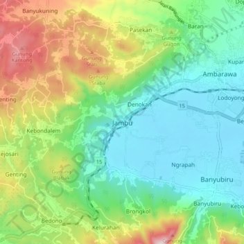 Mapa topográfico Jambu, altitud, relieve