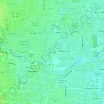 Mapa topográfico Perrinville, altitud, relieve