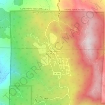 Mapa topográfico Grant Grove Village, altitud, relieve