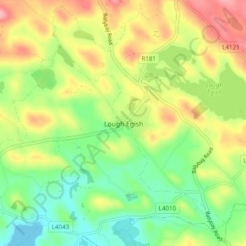 Mapa topográfico Lough Egish, altitud, relieve
