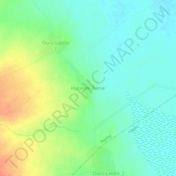 Mapa topográfico Harande Bame, altitud, relieve