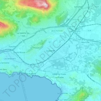 Mapa topográfico La Garde, altitud, relieve