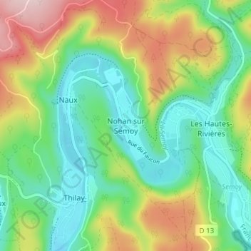Mapa topográfico Nohan sur Semoy, altitud, relieve