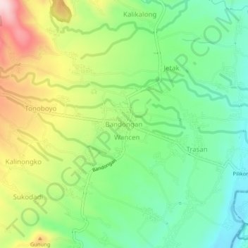 Mapa topográfico Bandongan, altitud, relieve