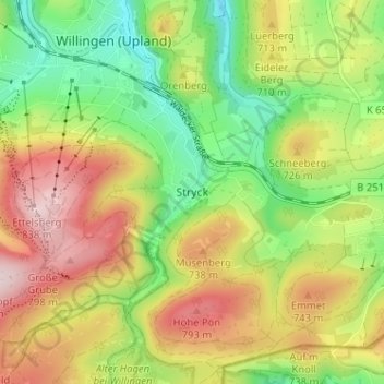 Mapa topográfico Stryck, altitud, relieve