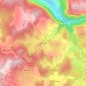 Mapa topográfico Rouges Parets, altitud, relieve