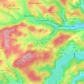 Mapa topográfico Unterworbscheid, altitud, relieve