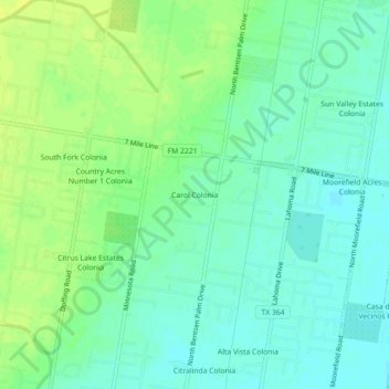 Mapa topográfico Carol Colonia, altitud, relieve