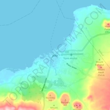 Mapa topográfico Jolo, altitud, relieve