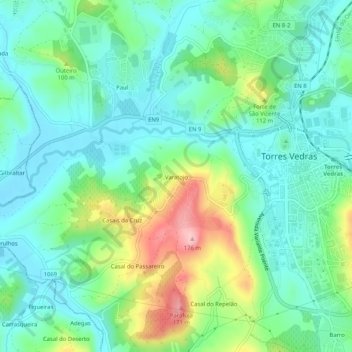Mapa topográfico Varatojo, altitud, relieve