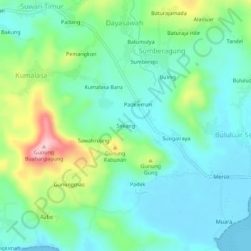 Mapa topográfico Sekang, altitud, relieve