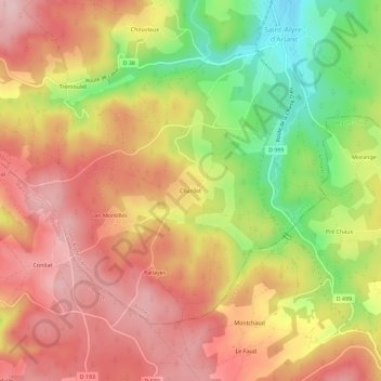 Mapa topográfico Chardet, altitud, relieve