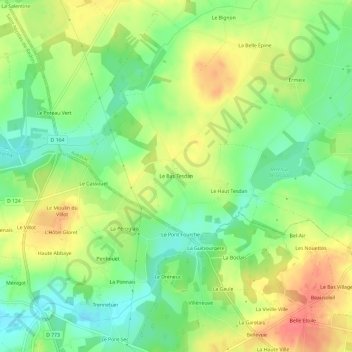 Mapa topográfico Le Bas Tesdan, altitud, relieve