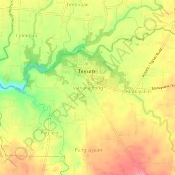 Mapa topográfico Mahanadiong, altitud, relieve
