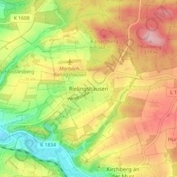 Mapa topográfico Rielingshausen, altitud, relieve