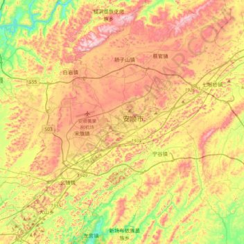 Mapa topográfico Anshun, altitud, relieve